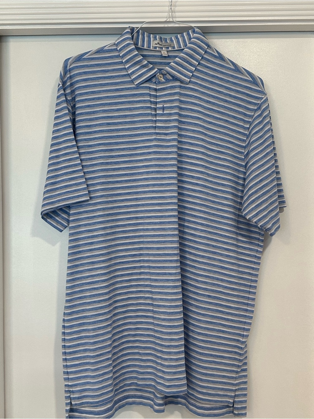 Peter Millar L Men's Blue and White Striped Polo Shirt
